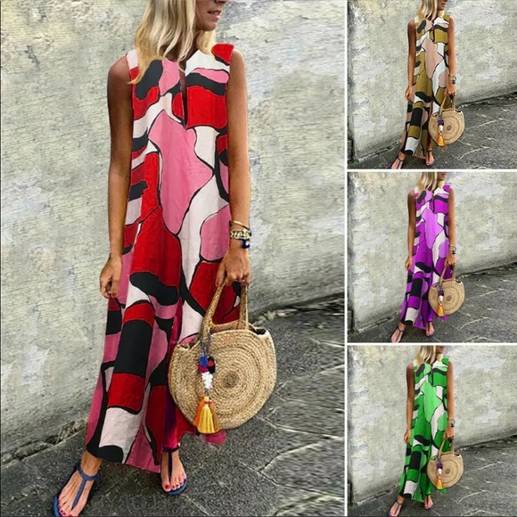 Abstract Print, Sleeveless, Kaftan Style Maxidress - Picture 5 of 11